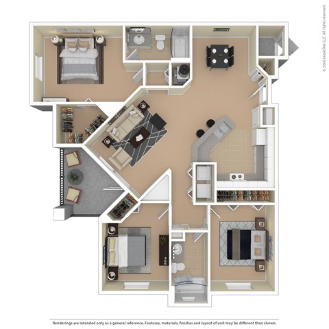 Floor plan for 3 beds, 2 baths, 1376 sqft